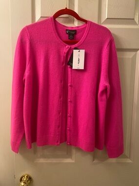 C By Bloomingdale’s Vibrant Pink Crewneck Button-Front Cardigan
